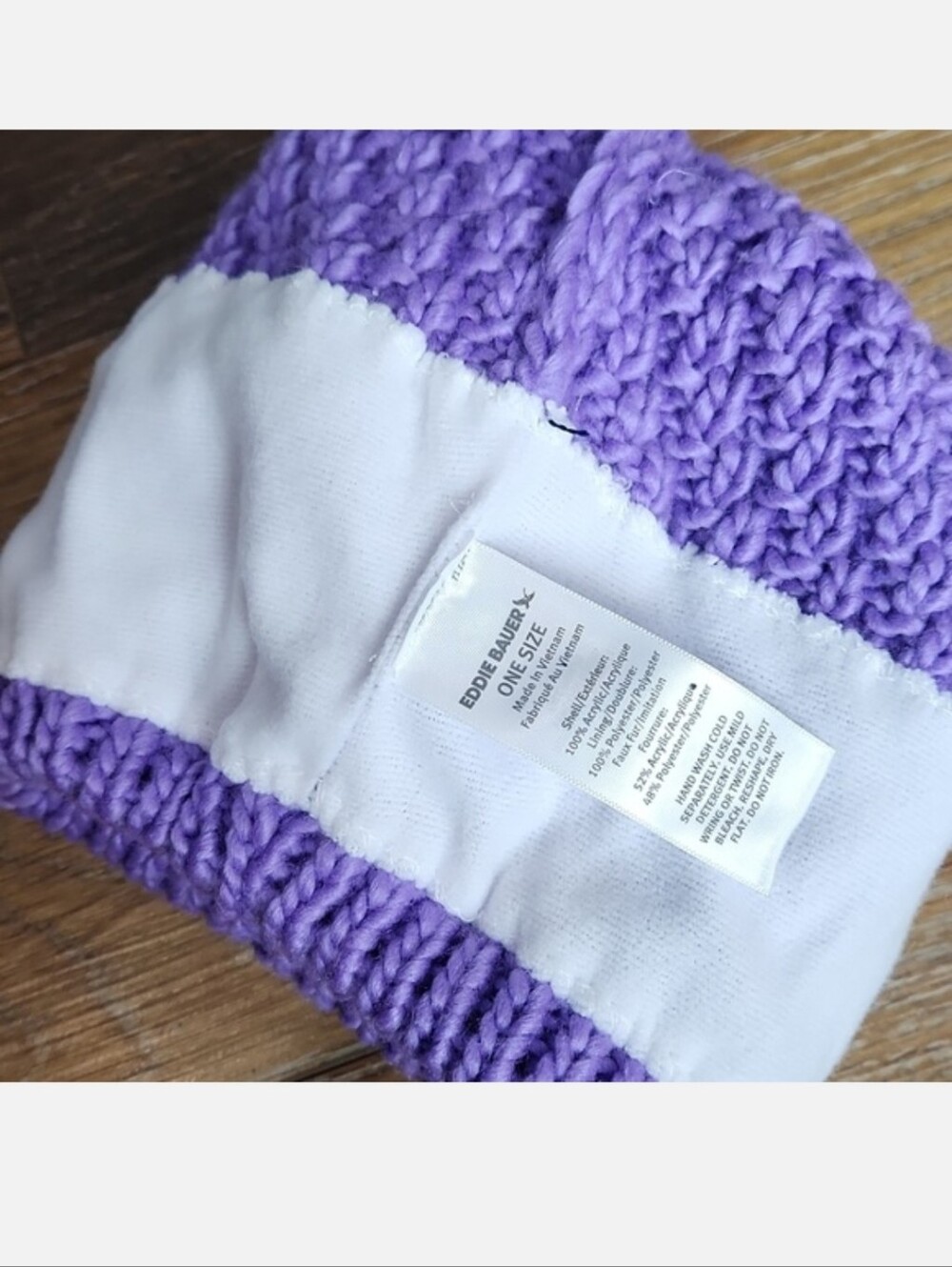 NWT Eddie Bauer Cabin Faux Fur Pom Beanie Deep Lilac Purple - Picture 7 of 10